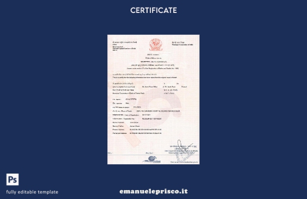 modello di certificato di morte indiano in stile verificato nel modello in forma
